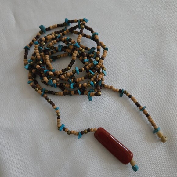 Handmade Wood & Turquoise Beaded Belt 70" - Picture 6 of 8